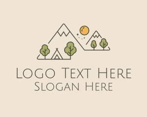 Trekking - Monoline Mountain Camping Scene logo design