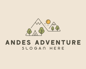 Monoline Mountain Camping Scene logo design