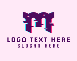 Anaglyph - Purple Glitch Letter M logo design