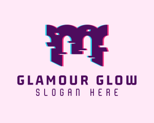 Purple Glitch Letter M Logo