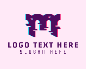 Purple Glitch Letter M Logo