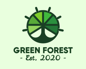 Green Steering Wheel Tree logo design