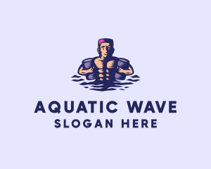 Swimmer - Muscular Swimming Instructor logo design