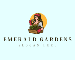 Woman Trowel Gardening logo design