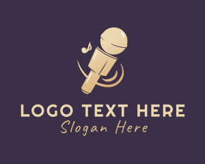 Singing - Gold Singing Microphone logo design
