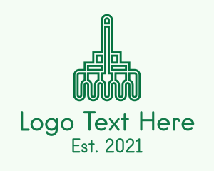 Home Cleaning - Green Rake Line Art logo design