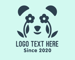 Monochromatic - Flower Panda Bear logo design
