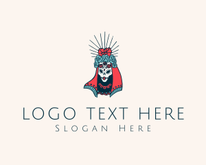 Mexican - Floral Skull Lady logo design