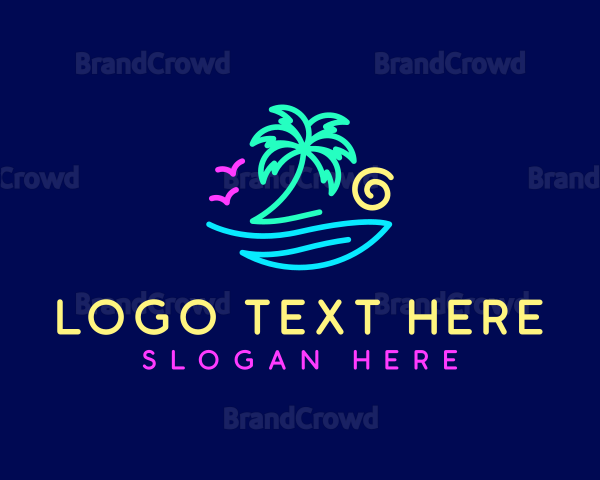 Neon Palm Tree Beach Logo