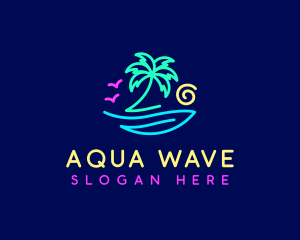 Neon Palm Tree Beach logo design