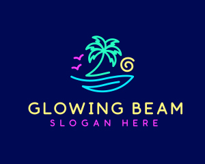 Neon Palm Tree Beach logo design