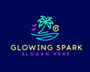 Neon Palm Tree Beach logo design