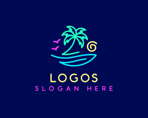 Seaside - Neon Palm Tree Beach logo design