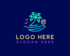 Beach - Neon Palm Tree Beach logo design