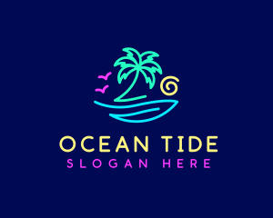 Neon Palm Tree Beach logo design