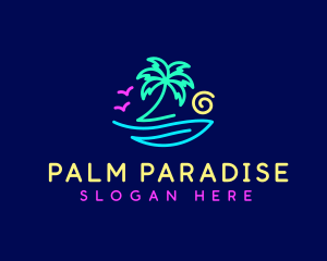 Neon Palm Tree Beach logo design