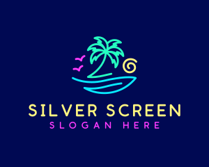Swim - Neon Palm Tree Beach logo design