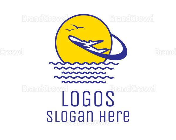 Sun Ocean Airplane Logo