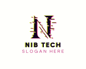 Tech Glitch Letter N logo design