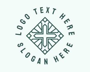 Preaching - Green Religion Cross logo design