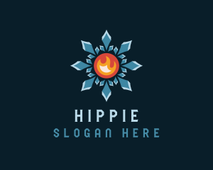 Heating - Crystal Snowflake Flame logo design