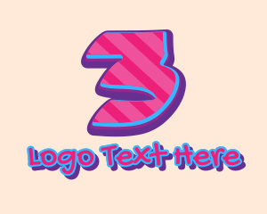 Three - Pop Graffiti Number 3 logo design