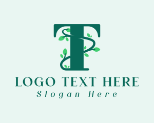 Teal Vine Letter T Logo