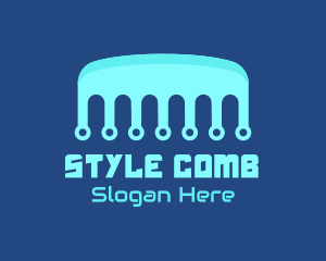 Comb - Blue Circuitry Comb logo design