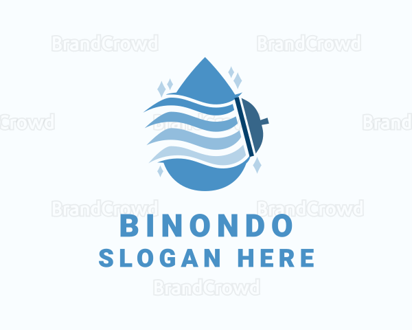 Water Drop Squeegee Cleaning Logo