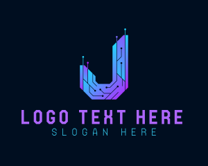 High Tech - Cyber Circuit Letter J logo design