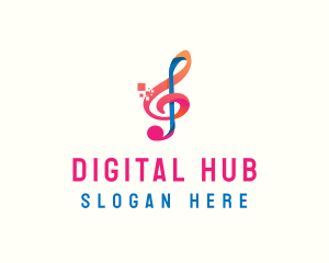 Colorful Digital Musical Note logo design