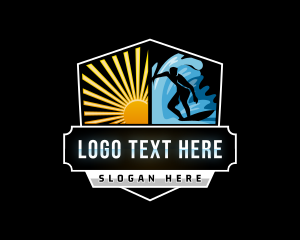 Surfboard - Shield Surfer Sun logo design