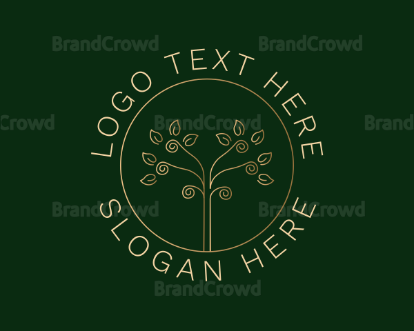 Gold Spiral Tree Leaves Logo