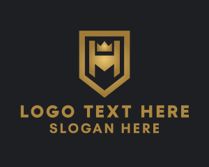 Shield - Gold Crown Letter M logo design
