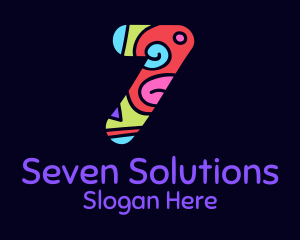 Seven - Colorful Shapes Number 7 logo design