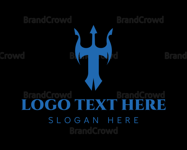 Blue Trident Letter T Logo