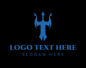 God - Blue Trident Letter T logo design