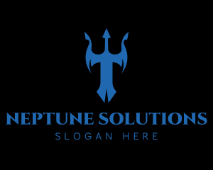 Neptune - Blue Trident Letter T logo design