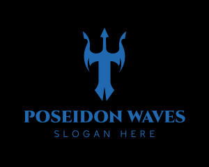 Poseidon - Blue Trident Letter T logo design