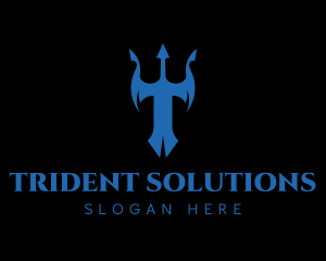 Blue Trident Letter T logo design