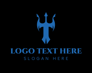 Poseidon - Blue Trident Letter T logo design