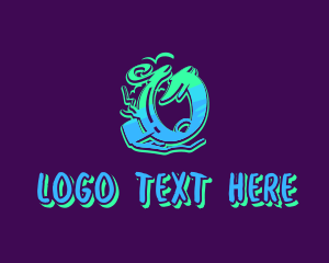 Zero - Neon Graffiti Art Number 0 logo design