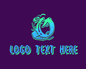 Teen - Neon Graffiti Art Number 0 logo design