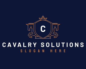 Cavalry - Horse Crown Crest logo design