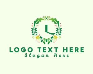 Tropical - Fern Flower Wreath logo design