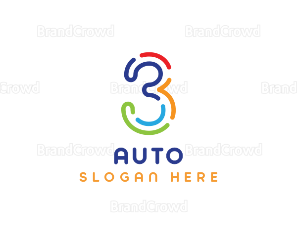 Colorful Outline Number Three Logo