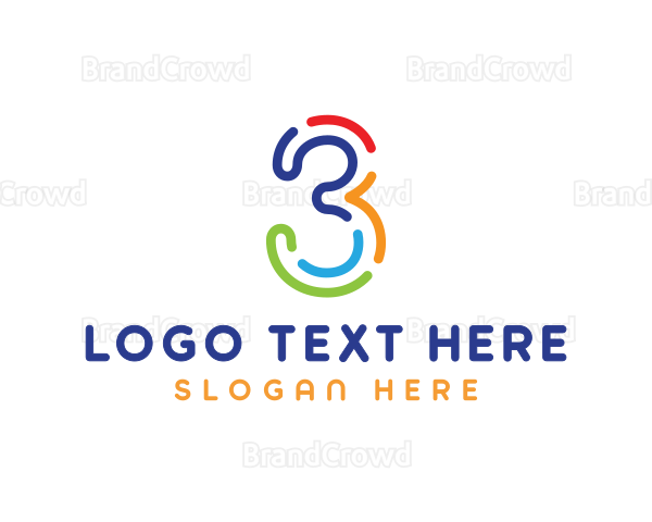 Colorful Outline Number Three Logo