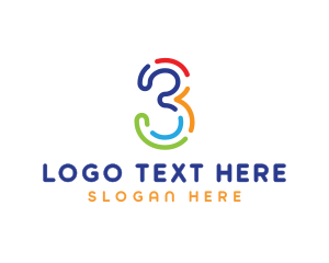 Three - Colorful Outline Number Three logo design