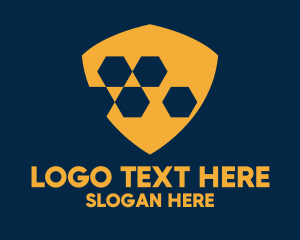 Hacker - Orange Hexagon Shield logo design