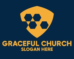 Online Protection - Orange Hexagon Shield logo design